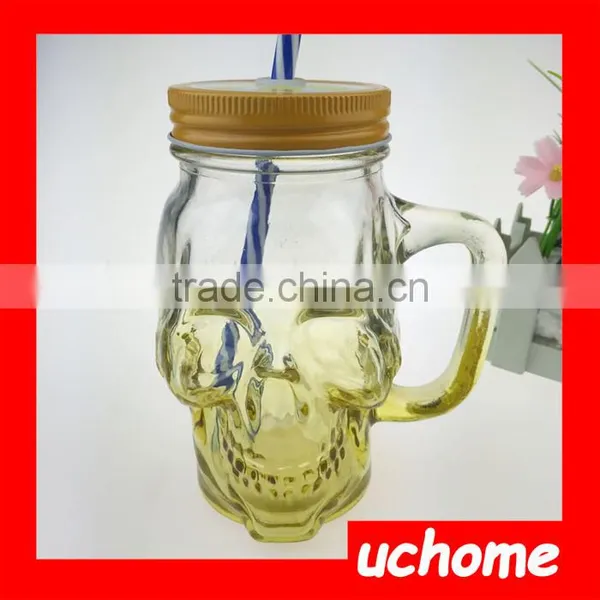 UCHOME Skulls Shape Glass Mason Beverage Jar With Handle And Cover photo-3