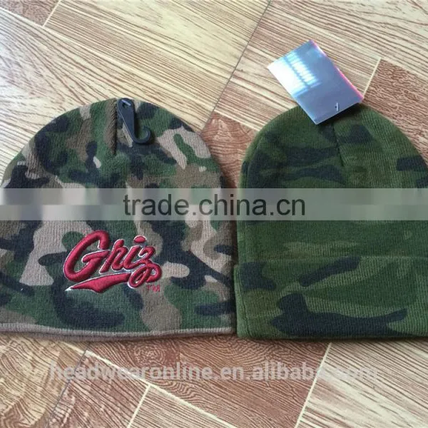 Custom Fashion Cheap Camouflage Knitted Hats With 3D Embroidery photo-6
