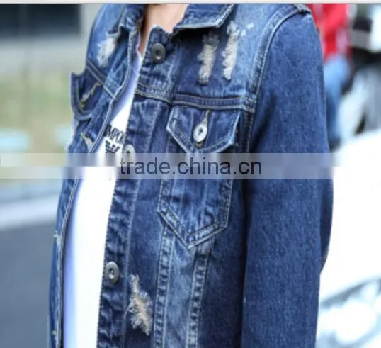 Bleach Basic Style Vintage Blue Stretch Denim Women's Jacket With Studs photo-2