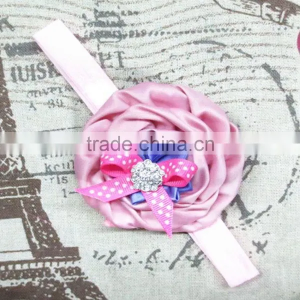 Boutique Infant Ruffled Rosette Rhinestone Flower Baby Bows Headband Wholesale photo-3