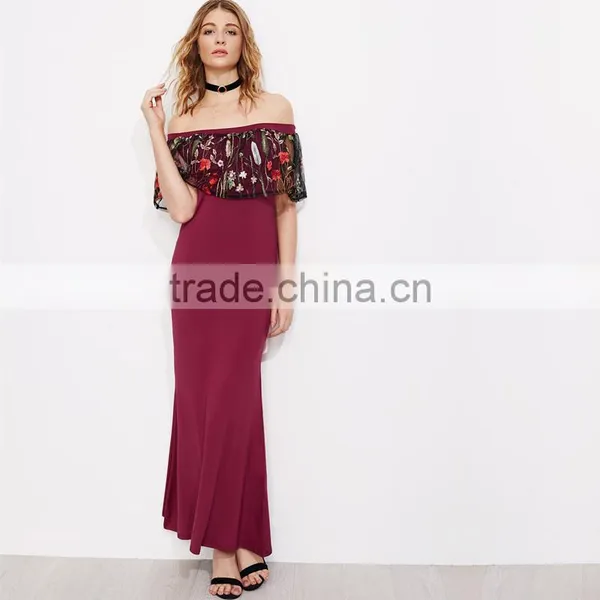 HOT off the Shoulder Sexy Dress, Woman Floral Print Mesh Maxi Long Dress photo-6