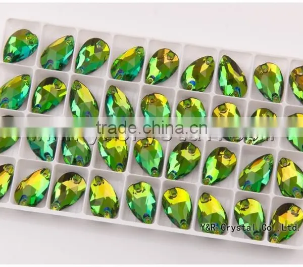 Drop Peridot Color 7*12mm 240pcs Sew on Stones Two Holes Loose Rhinestone photo-3