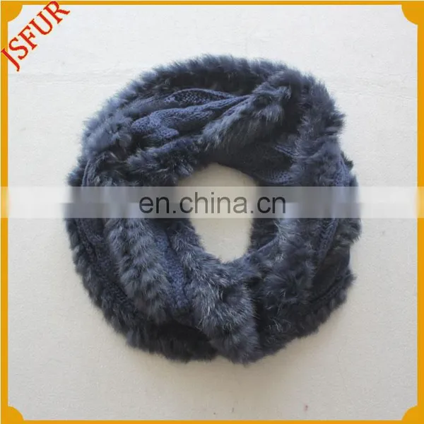 Wholesale Black Winter Top Rabbit Fur Knit Scarf With Fur photo-2