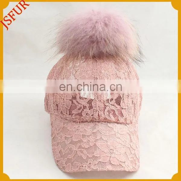 Fashionable Raccoon Fur Pompom for Girls Spring Hat photo-2