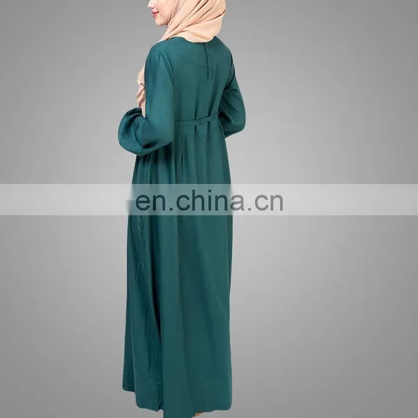 2017 New Islamic Design Long Muslim Kaftan Dress Abaya Teal Flared Maxi Dresses Women Simple Long Abaya photo-2