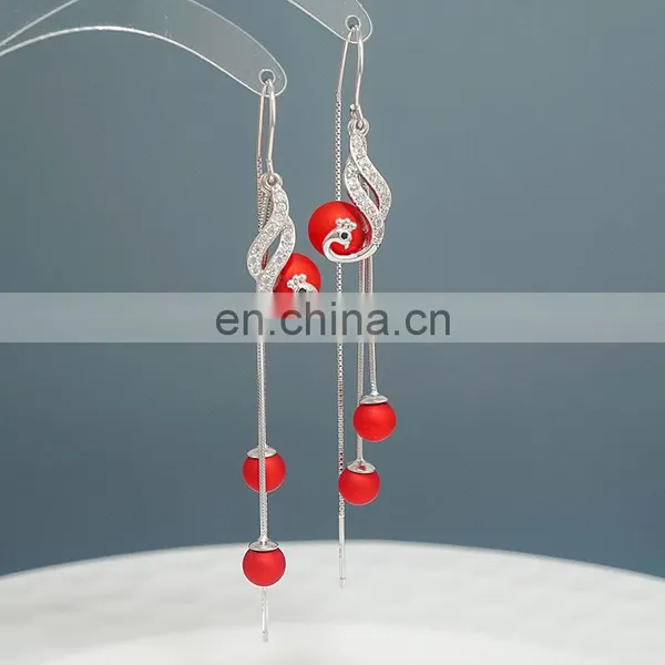 925S Long Drop Blue Crystal Rhinestone Tassel Earrings for Women photo-2