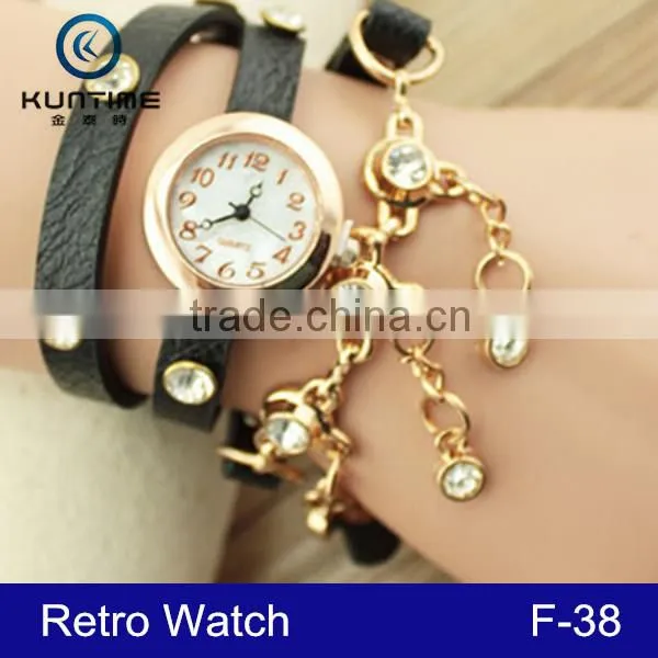 2015 Leather Strap Vintage Bracelet Lady Watch Relojes With Pendant photo-2