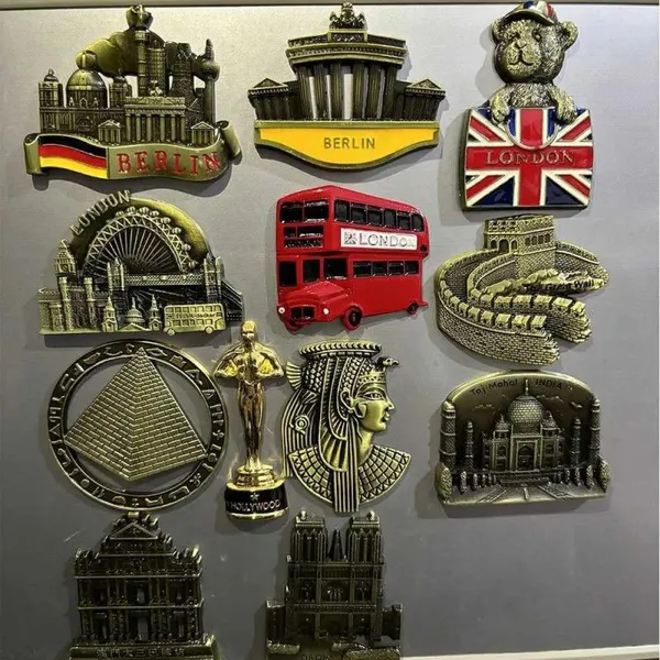 Wholesale Price Personalized Berlin Germany London UK Bus India Taj Mahal Egypt Pyramid Great Wall Custom Made 3D Embossed Metal Fridge Magnet Factory