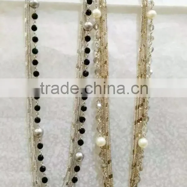 Beaded Necklace, Crystal Glass Beads On Chain Fashion Jewelry Metal Beaded Necklace , Necklace Jewelry 2015 Wholesale PT2101