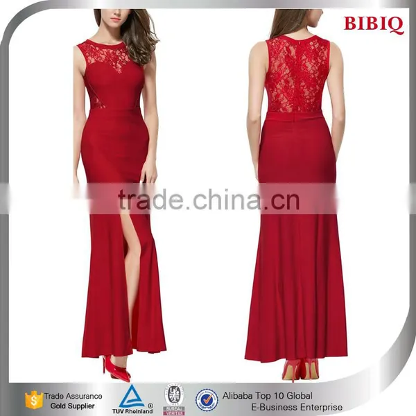 Long Hawaiian Evening Dress China Lace Red Prom Corset Sexy Clubwear Wholesale One Leg Slit Dresses