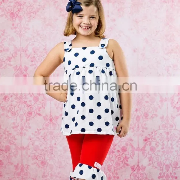 2015 Hot Sale Newest Style OEM Service Factory Price Kids Polka-dot Shirts With Pants Boutique Set photo-4