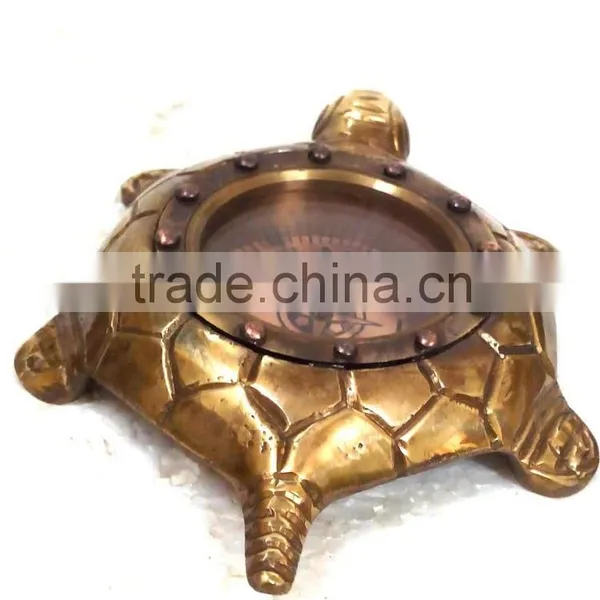 Vintage Brass Reproduction Tortoise Shaped Compass With Wooden Box 13523 photo-6