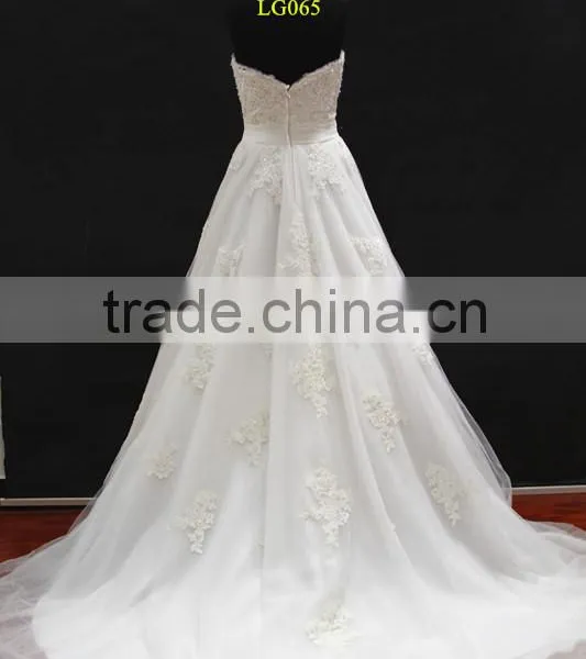 New Beading Lace Appliques Tulle Drapping Belt With Beading Trim Sweetheart Wedding Dress photo-5