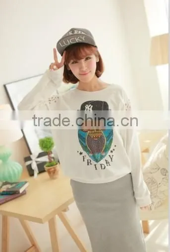 beautiful girl in spring owl hollow out sweater