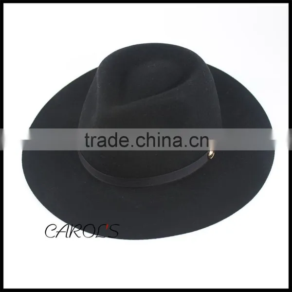 Unisex Wool Felt Hat With Black Ribbon Black Outdoor Trilby Hat for Wholesale