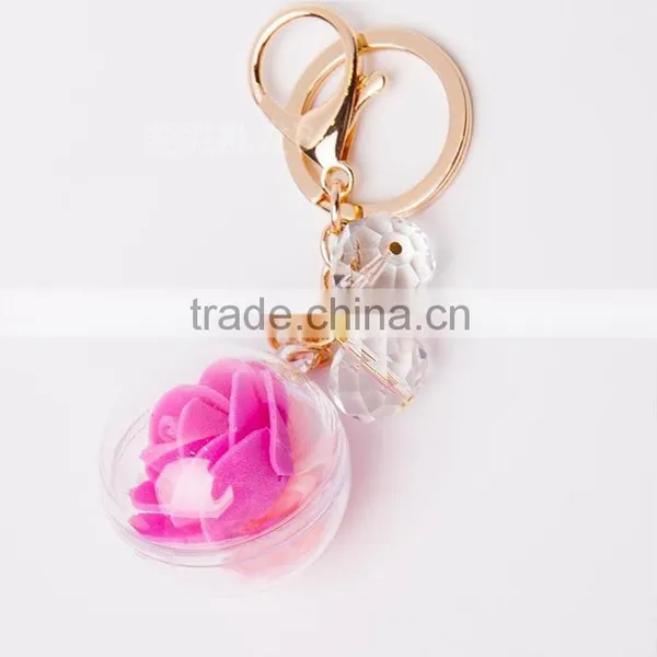 New Arrive Big Ball Inside With Crystal Flower Key Rings Pearl Keychain For Car Bag Key Chains Accessories photo-6