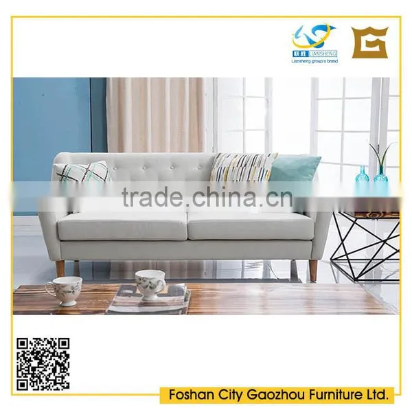 Modern Nordic Style Wooden Legs Sofa Furniture Button Tufted Fabric Upholstered Sofa Set photo-3