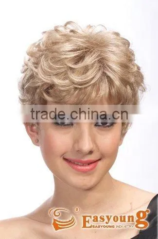 Hand Tied Mono Wigs, Synthetic Hair Short Curly Wigs for White Women photo-2