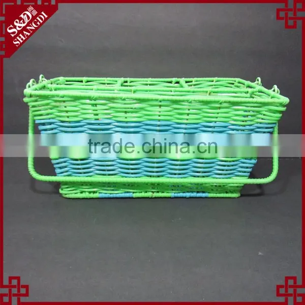 New Kitchen Storage Tool Green & Blue Plastic Wicker Woven Utensil Holder photo-2