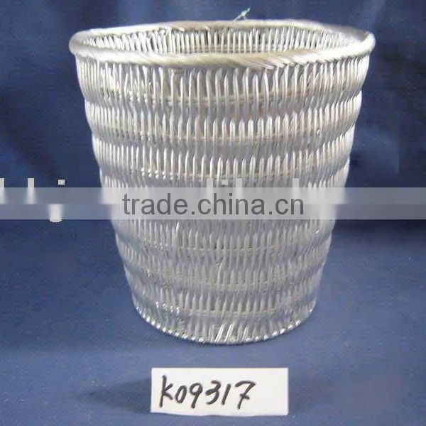 Silver Rattan Weave and Iron Frame Scrap Garbage Storage Basket
