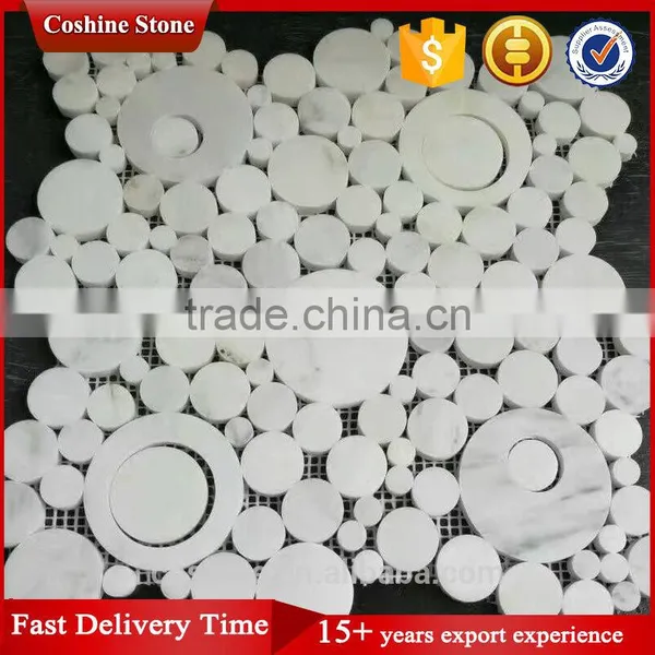 Beautiful White Carrara Backsplash Random Penny Round Mosaic Tile photo-3