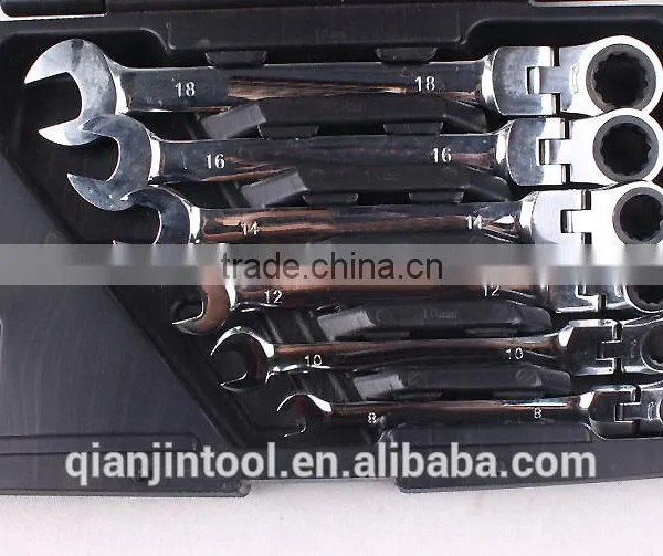 QJT- S12 Useful CR-V Combination Ratchet Wrenches Set Adjustable Ratchet Ring Spanner Set photo-2