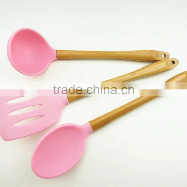 32016 Kitchen Utensils 3pcs Silicone Tools With Bamboo Handle photo-4