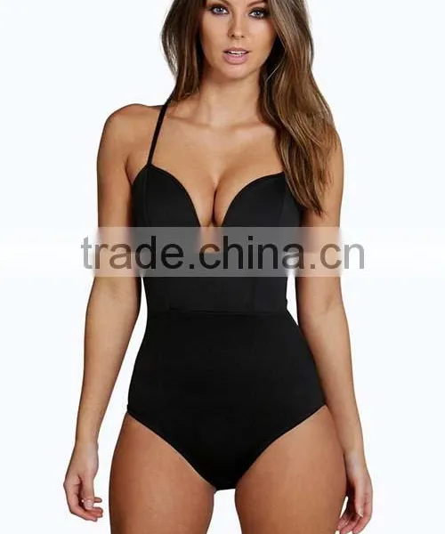 Wholesale OEM Service Fashion Sexy Open Girl Women Cheap One Piece Black Bodysuit