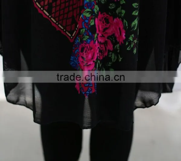 Elegant Lace Formal Short Sleeve Printed Floral Loose Blouses for Old Ladies photo-4