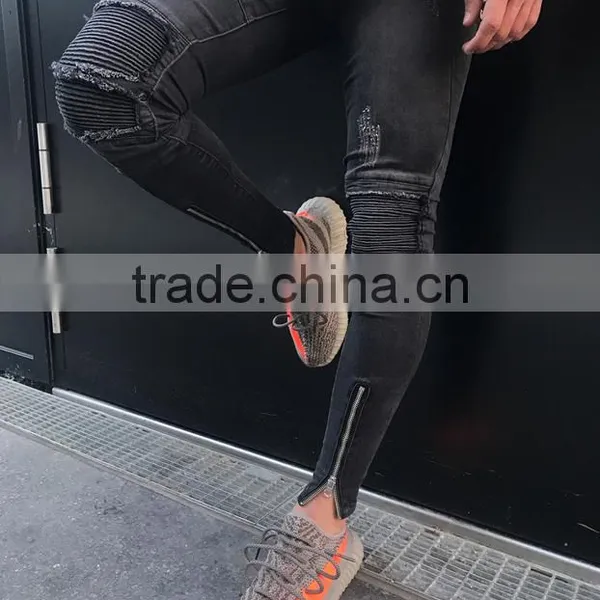 New Fashion Custom Zipper Design Top 10 Jeans Brands Men Ripped Skinny Jeans Wholesale photo-2