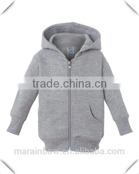 Cotton Polar Fleece French Terry Double-needle Stitched Heather Grey Hooded Full-Zip Pullover Sweatshirt for Youth and Kids