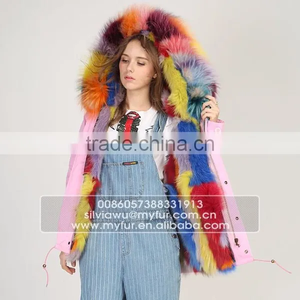 Myfur Pink Shell Fashion Lady Parka Jacket With Real Fur Lining Fox Body Fur Hood photo-2