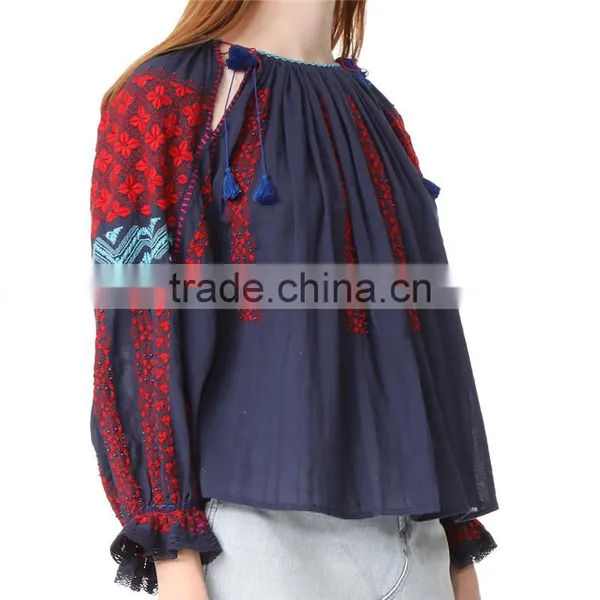 2017 OEM Common Dense Enbroidery Saree Blouse With Tasseled Ties photo-3