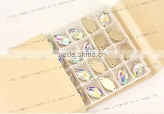 Sew On Glass AB Color 2 Holes Crystal Rhinestone Silver Flatback Sew on photo-2