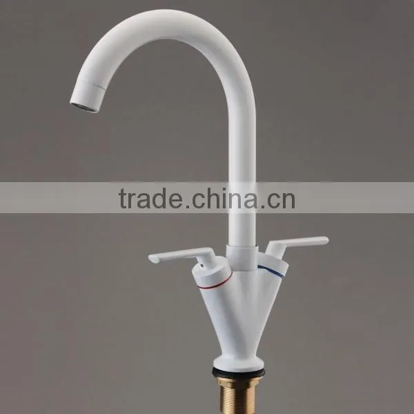 Best Promotion! Modern Double Handle Bathroom Faucet Kitchen Sink Swivel Spout Mixer Tap White Excellent Quality photo-4