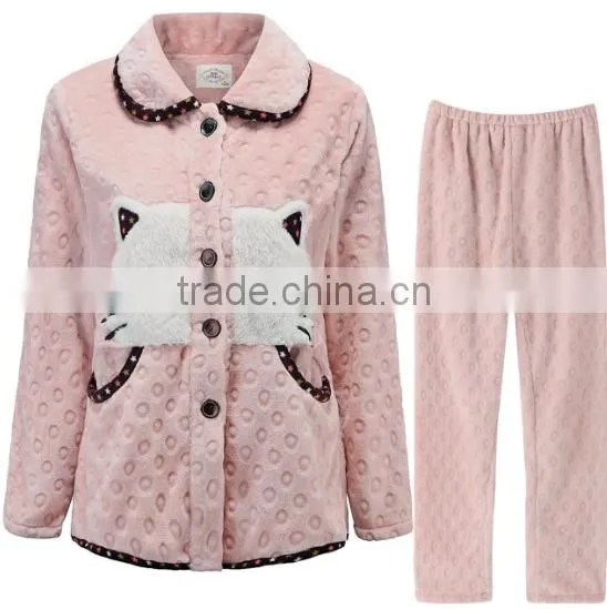 Top Quality Cartoon Pattern Print Fleece Women Pajamas Wholesale photo-4