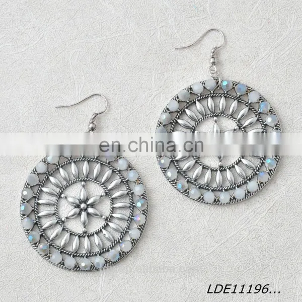 New Design Hollow Disc Crystal Earring Big Round Flower Earring photo-4