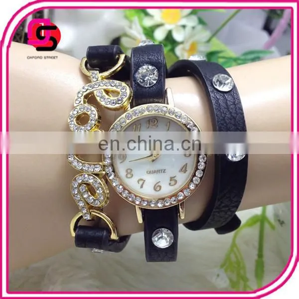2014 Wholesale Cheap Vintage Leather Wrist Watch 3-stand Bracelet Watch