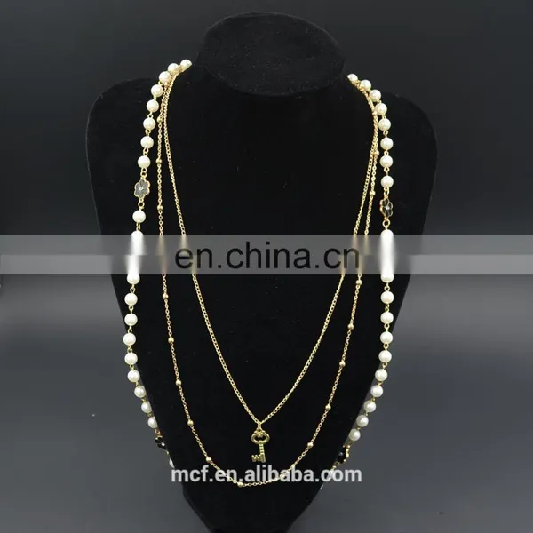 Crystal Diamond Fashion Pendant Chunky Pearl Beaded Necklace MCB-0047 photo-3