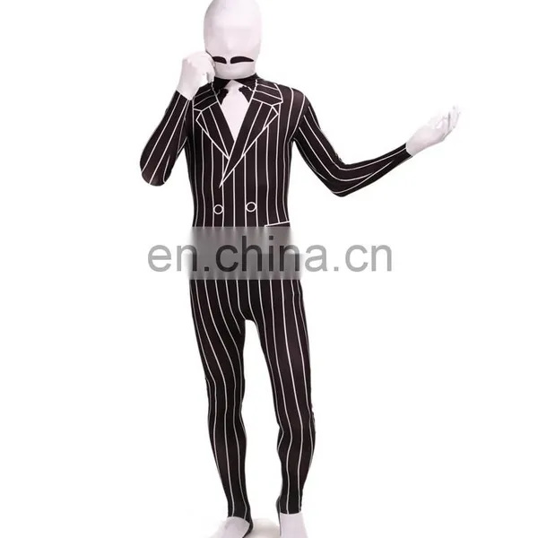 White & Black Spandex Slender Business Zentai Suit Stripe Unisex For Adult photo-3