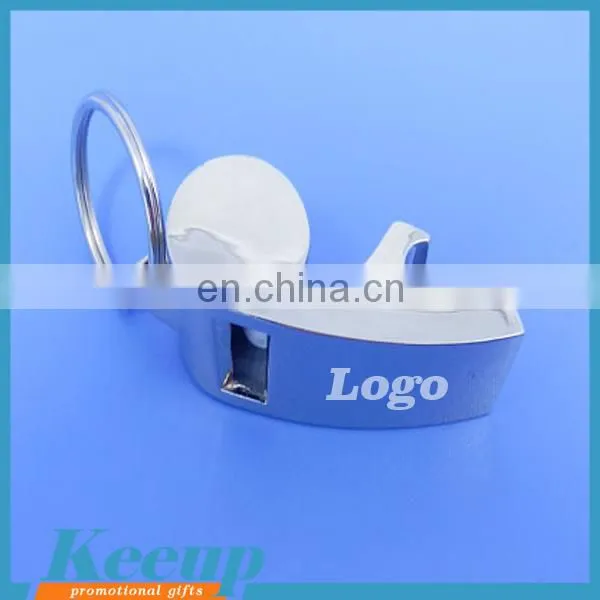 2016 fashion design Aluminum metal whistle shape bottle opener with key ring