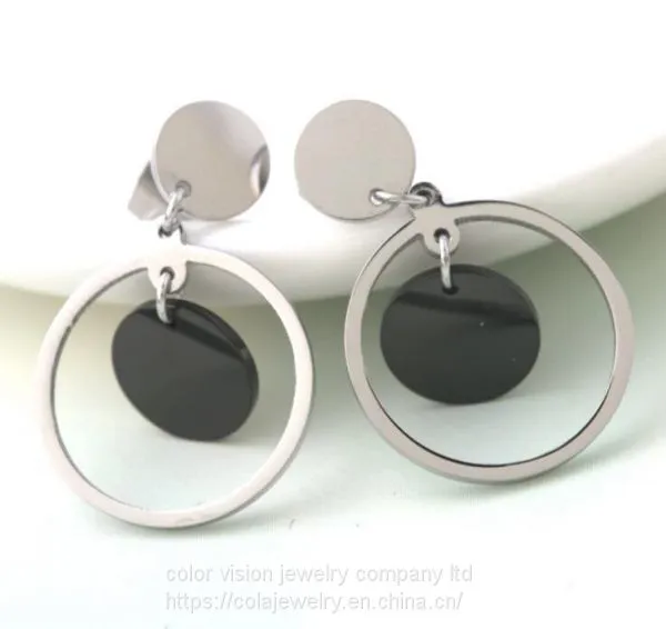 Stainless Steel Fashion Jewelry Women Personalized Round Drop Earrings Silver Color Earring