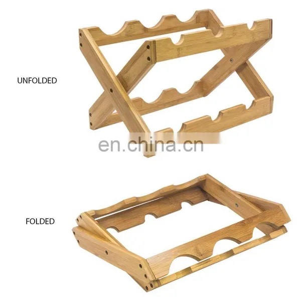 Hotel Furniture Wine Bottle Rack Decoration Creative Bamboo Folding Red Wine Display Storage Rack Pantry Organizer photo-4