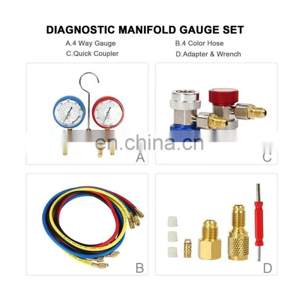 CT-536ALA Aluminium Manometer-Set für das HVAC-Kälteanlagen und Autoklimaanlagen, AC-Aufladung mit R134A und R502 photo-5