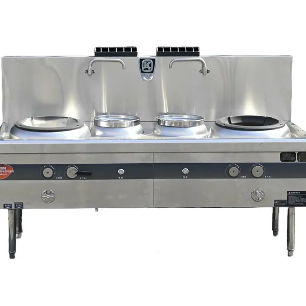 Cocina económica de acero inoxidable con dos sartenes y dos calentadores - Potencia del ventilador de 250W por quemador