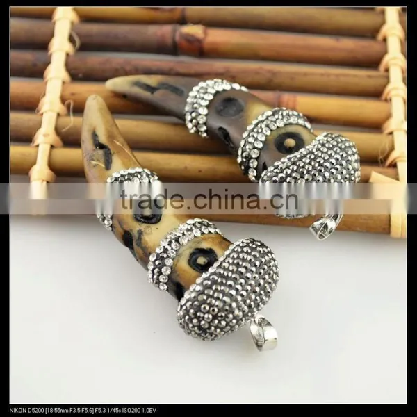 LFD-0091P ~ Wholesale Fashion OX Bone Carved Horn Pendants Necklace Crystal Rhinestone Paved Pendant Jewelry Making photo-3