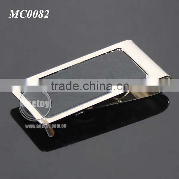 Men Style Fashion Stainless Steel Metal Black Genuine Leather Money Clip photo-2