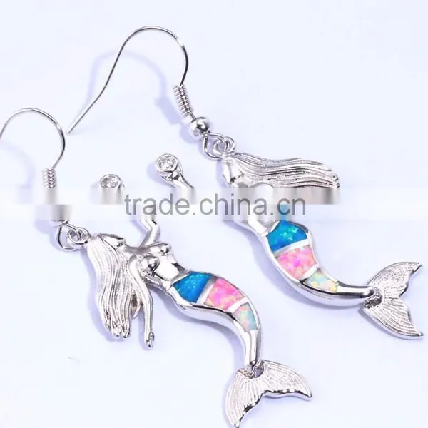 Wholesale 925 Sterling Silver Opal Long Mermaid Hook Earrings In Sterling Silver For Girls photo-2