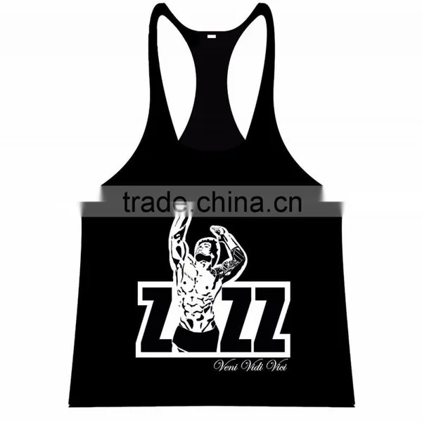 100% Cotton Y-back Mens Gym Singlet With Custom Printing photo-2