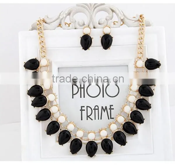Fashion Fluorescence Color Water Drop Beads Bib Necklace Candy Resin Beads Necklace photo-3